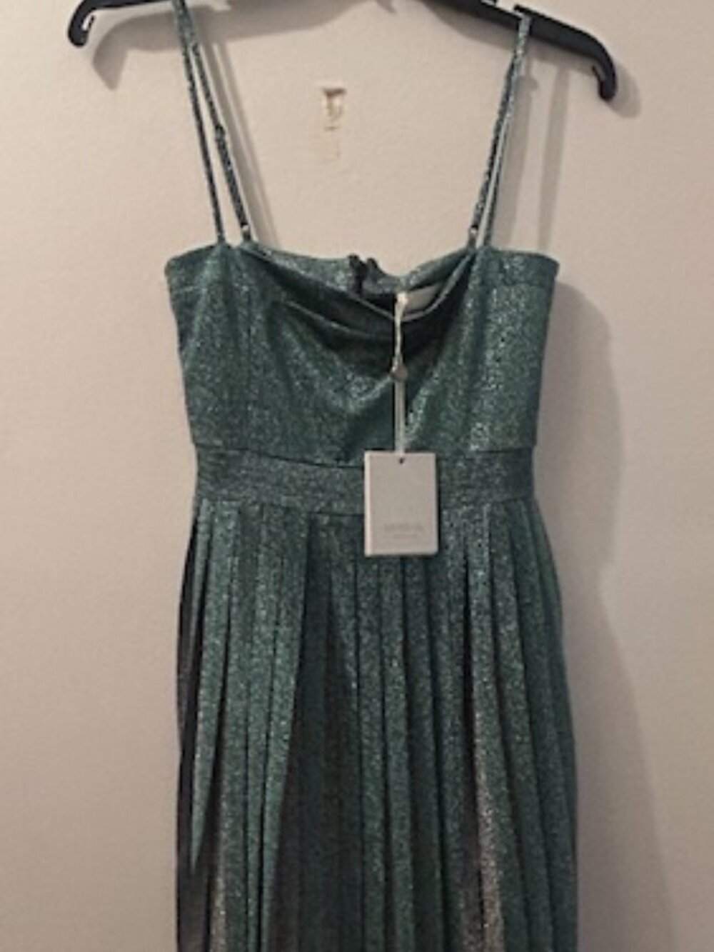 Misha Collection Janelle Green Silver Glitter Adjustable Strap Mini Dress NWT